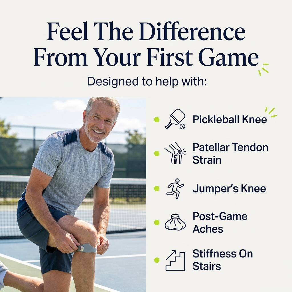 Designed to help with pickleball knee, tendon strain, post-game aches